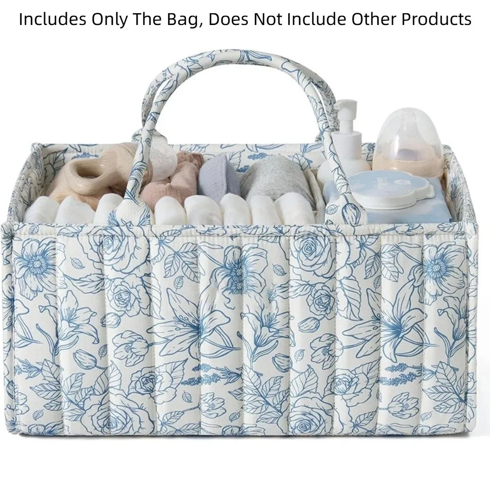 Large Capacity Baby Diaper Organizer Multi-Pocket Multifunctional Foldable Mommy Bag Portable Floral Beige