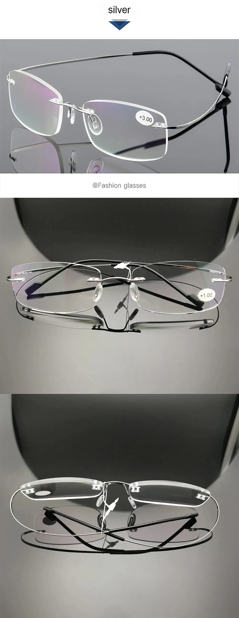Titan Legierung Randlose Lesebrille Licht Quadratische Flexible Blau Beweis Gläser Rahmen Frauen Anti-Blue Ray Gläser Männer – Detail 4