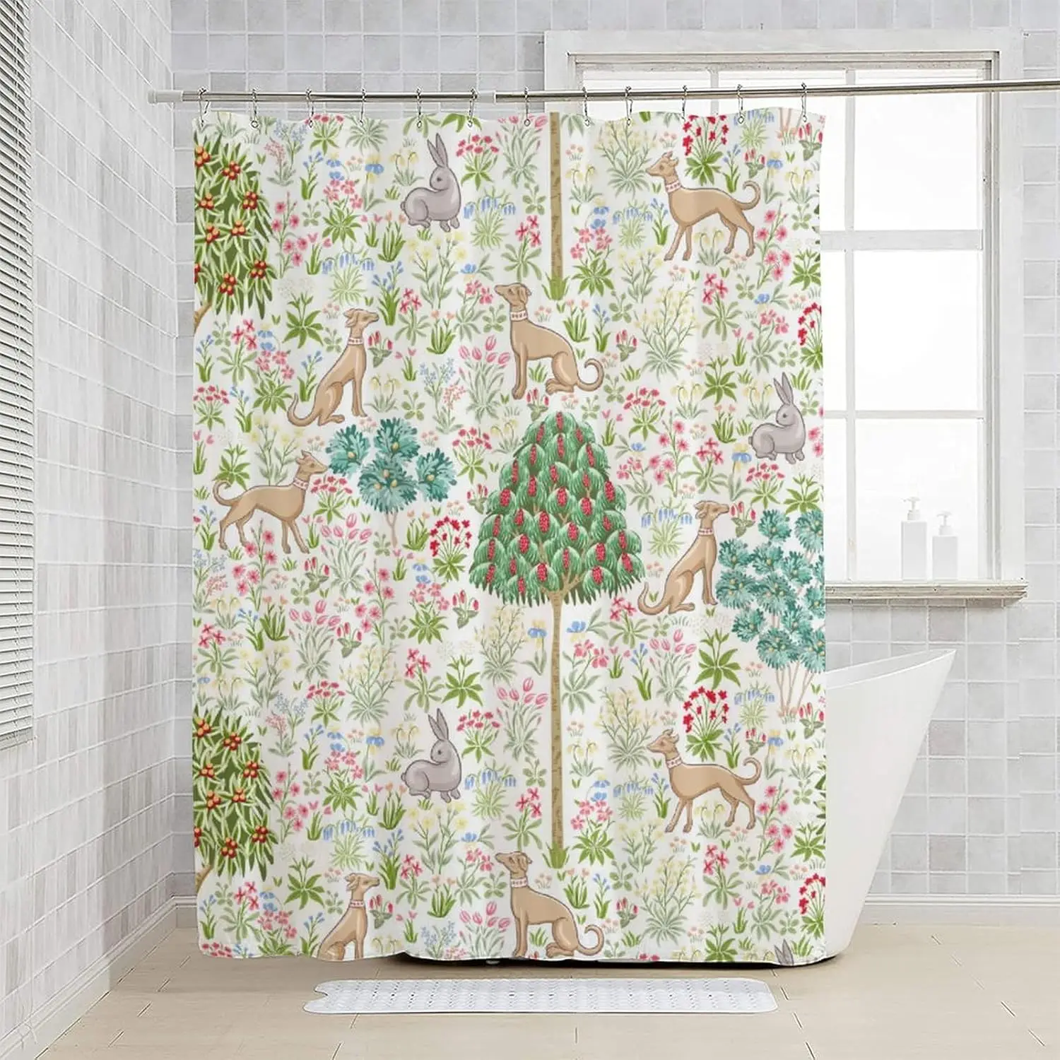 Vintage Floral Shower Curtain William Morris Original Design Forest Animal Floral Pattern Bathroom Shower Curtain Waterproof