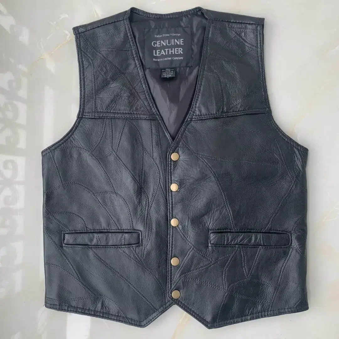 

HOO 2024 men's stitched leather vest V-neck sheepskin vest