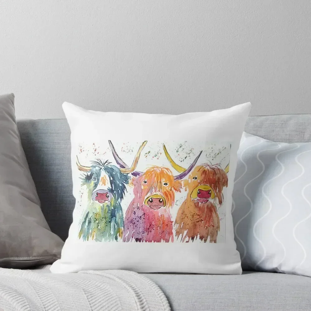

Three quirky colourful Highland cows Throw Pillow Custom Cushion luxury covers Sofa Pillow Cover christmas supplies pillow