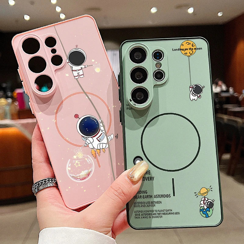 Astronauten-Muster Magnetische Handyhülle für Samsung Galaxy S26 S25 S22 Ultra Edge S24 S23 FE A57 A17 A56 A37 A16 A55 A36 A55 Cover