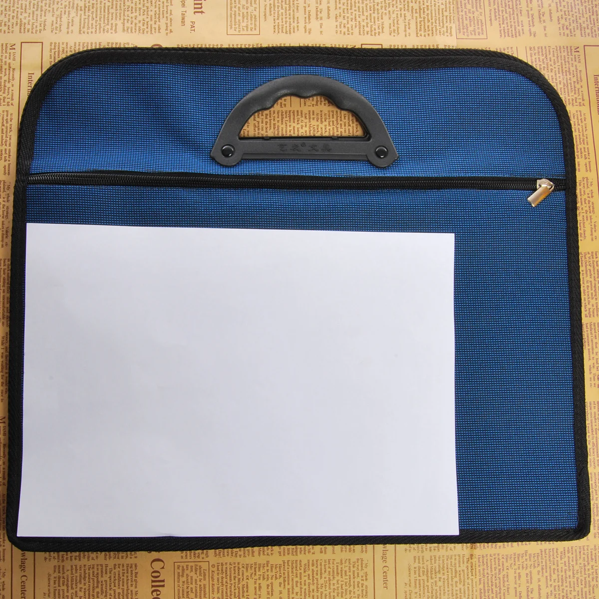 

Portable Waterproof Oxford Document Tote Bag Dark Blue Double Zipper Pouch Organizer File Bag for A4 Books Documents
