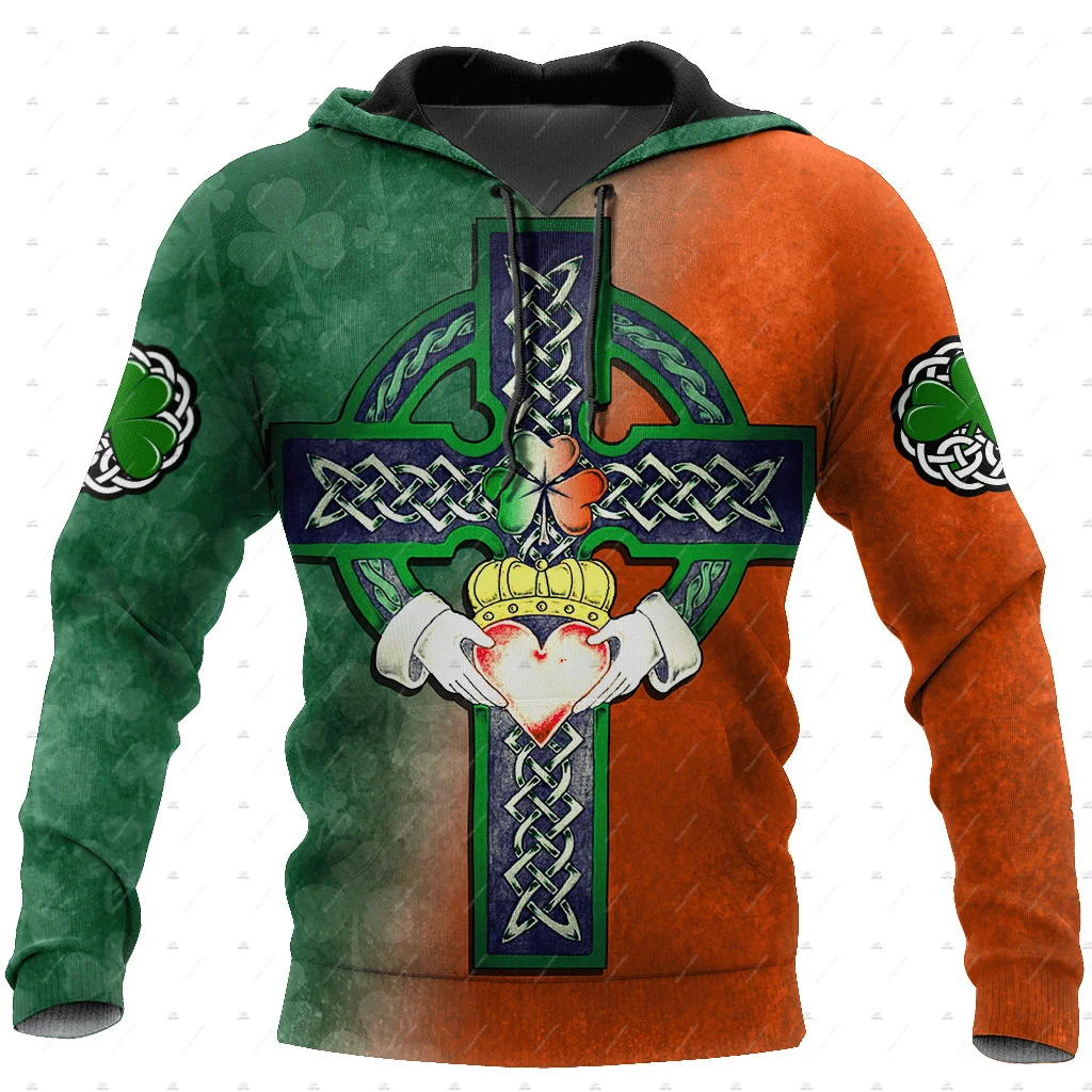 Custom Name Irish Ireland Country Flag St.Patrick Tattoo Vintage Retro Unisex 3DPrint Harajuku Pullover Casual Jacket Hoodies X5