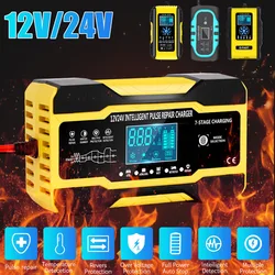 New Car Battery Charger Full Automatic 12V / 24V Intelligent Fast Charging Pulse Repair Charger for AGM GEL WET Lead Acid