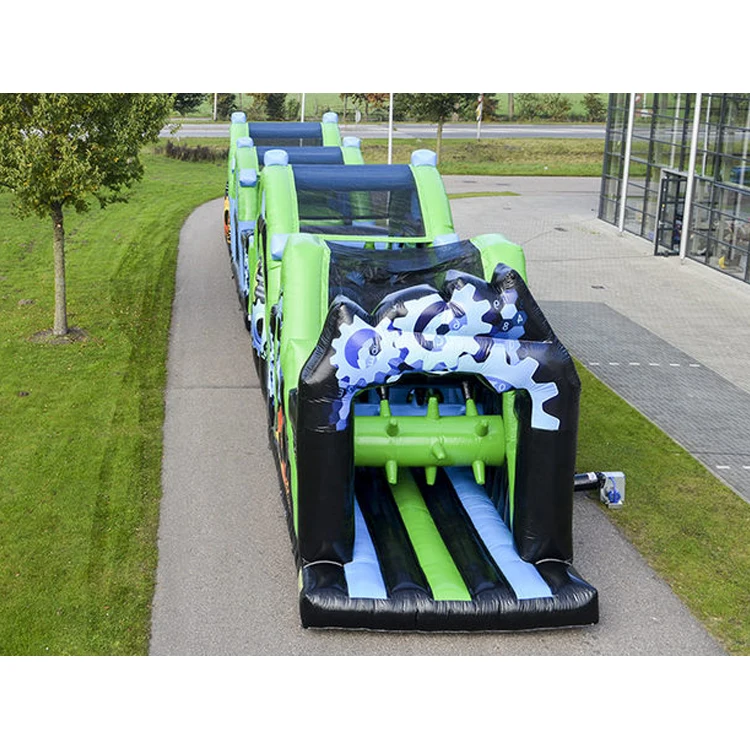 30m Long Kids N Adults Moonwalk Inflatable Race Obstacle Course Entertained With Big Rollers for Balance Games