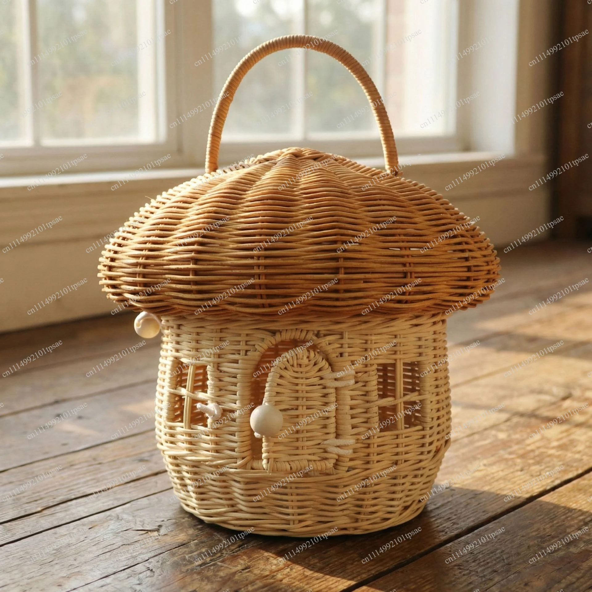 Handmade rattan tote bag, mushroom basket shape, beach straw bag, handmade gifts, home decoration storage bag