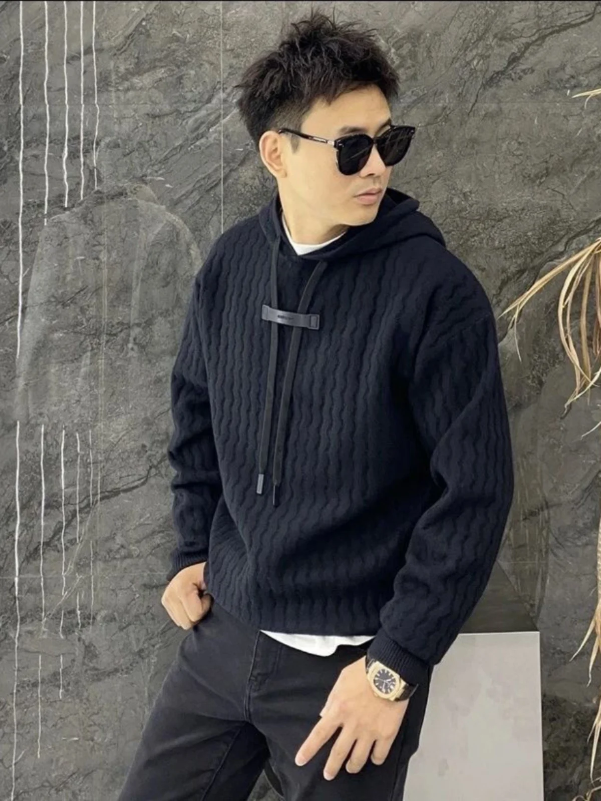 

Новая осенне-зимняя мужская вязаная толстовка с капюшоном, повседневная свободная толстовка с завязками, модная молодежная модель для активного отдыха