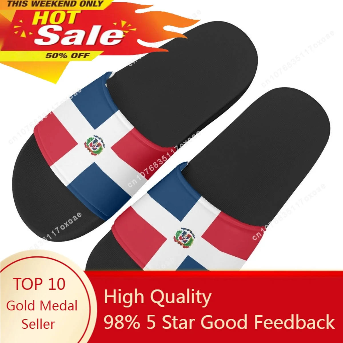 Sandal kamar mandi Non-slip uniseks, sandal alas kaki EVA lembut luar ruangan, Sandal datar musim panas, motif bendera Dominika