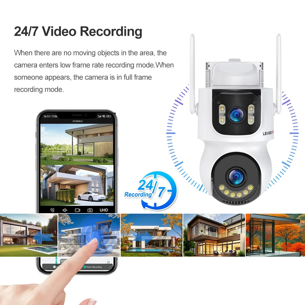 LS VISION AOV 4G Solar Camera 24/7 Recording Battery WIFI Wireless Three Screen 10X Zoom Camera Outdoor 8MP Auto Track Security