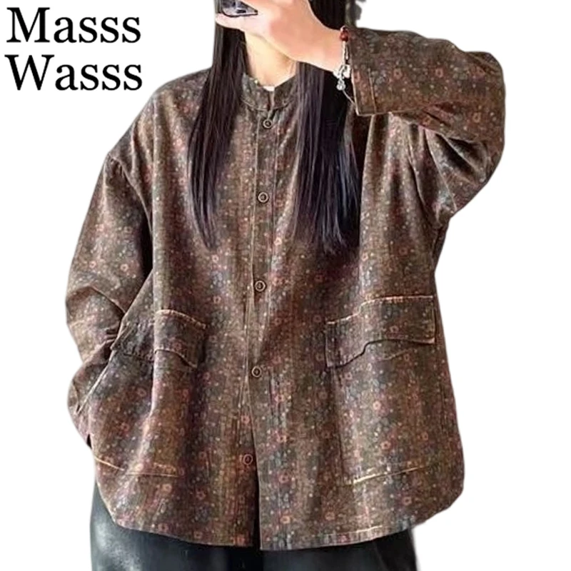 

Masss Wasss 2025 Ladies Classic Vintage Oversized Leisure Printed Blouses Women Fashion Loose Shirts Floral Clothes Elegant Tops