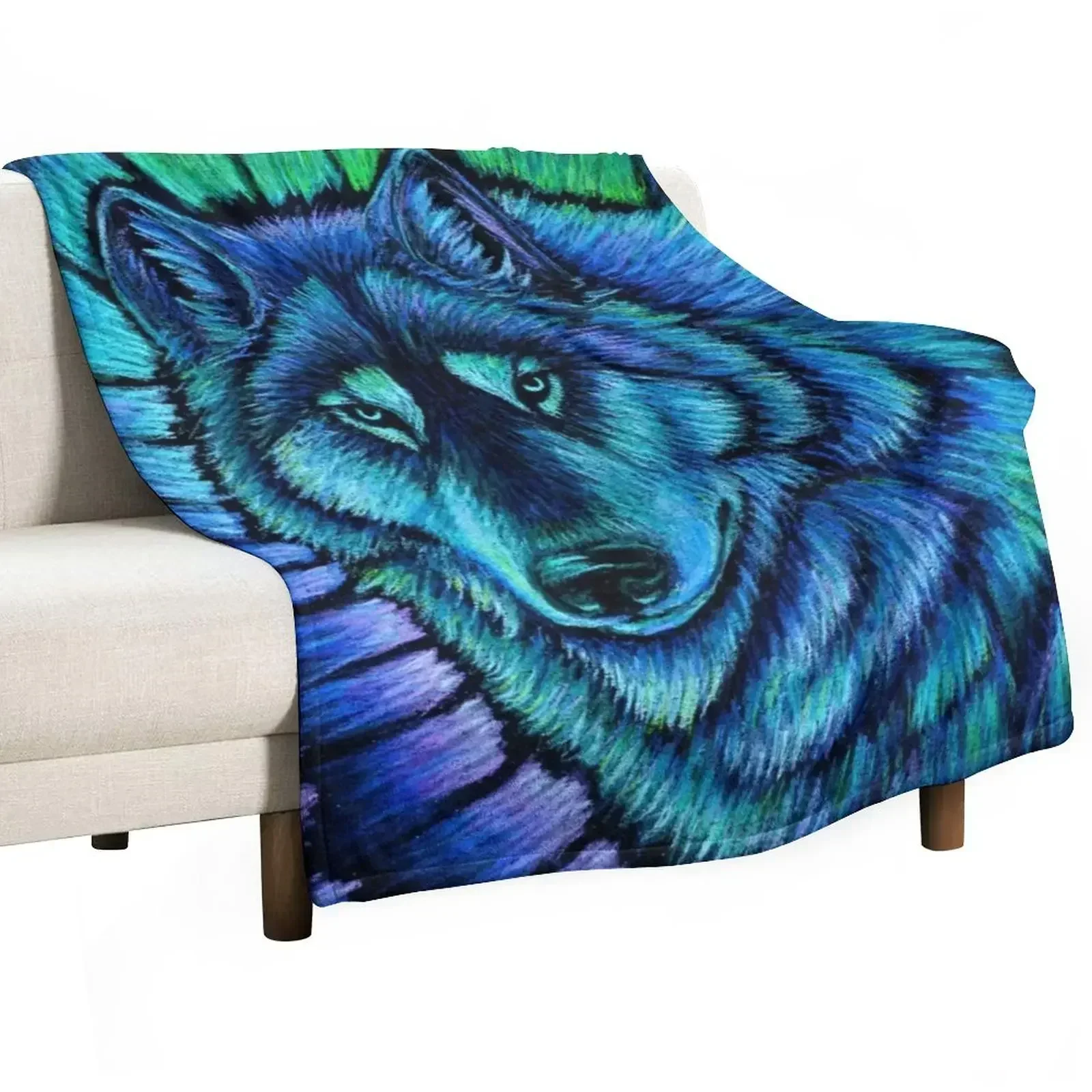 

Blue Fantasy Wolf Aurora Glowing Spirit Throw Blanket christmas decoration blankets ands Thermals For Travel Blankets