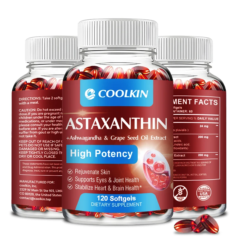 Astaxantina - con Ashwagandha - Promueve la salud cardiovascular y acelera el metabolismo Apoyo la salud de los ojos, las articulaciones y de la piel