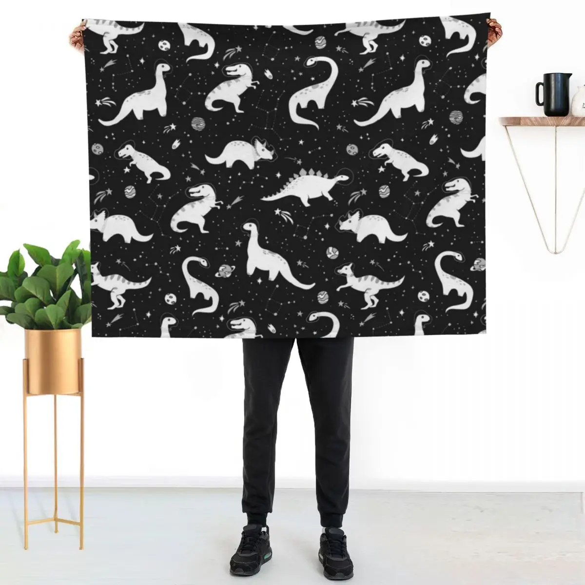 Space Dinosaurs Throw Blanket Soft Warm Blanket Gift for Grandparents
