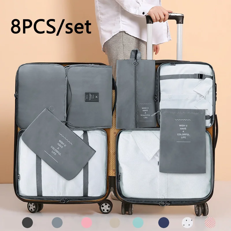 8Pcs/Set Travel Organizer Storage Bags Suitcase Packing Cubes Cases Travel accessories Wardrobe Luggage Clothes Shoe Pouch