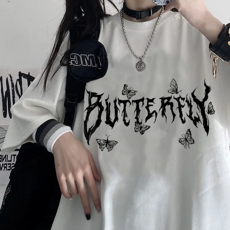 

Aesthetics Y2k Women Vintage Short Sleeve T-shirt sexy Goth Casual Harajuku Cultivate oneself Crop Tops Letters Printed Tees
