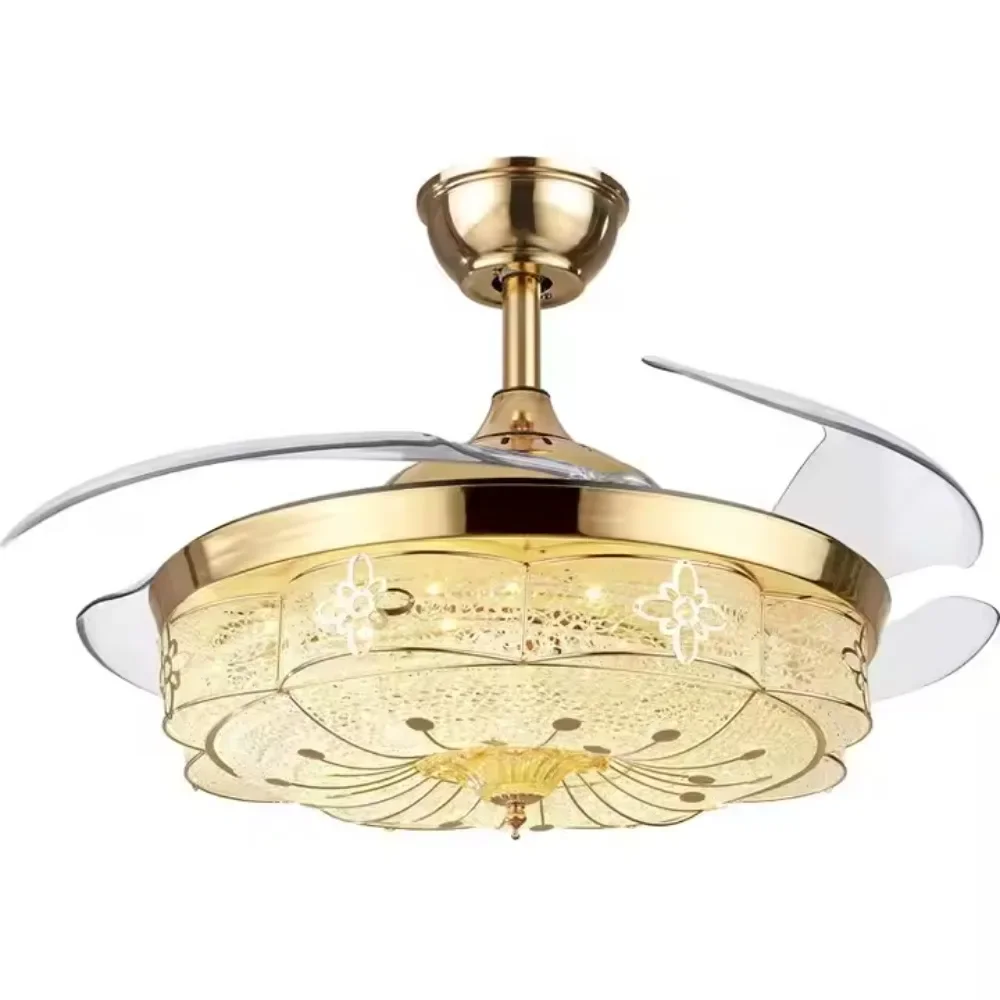 

Home Living Room Bedroom Frequency Conversion Electric Fan Lamp Crystal Home Smart Fan-Style Invisible Ceiling Fan Lights