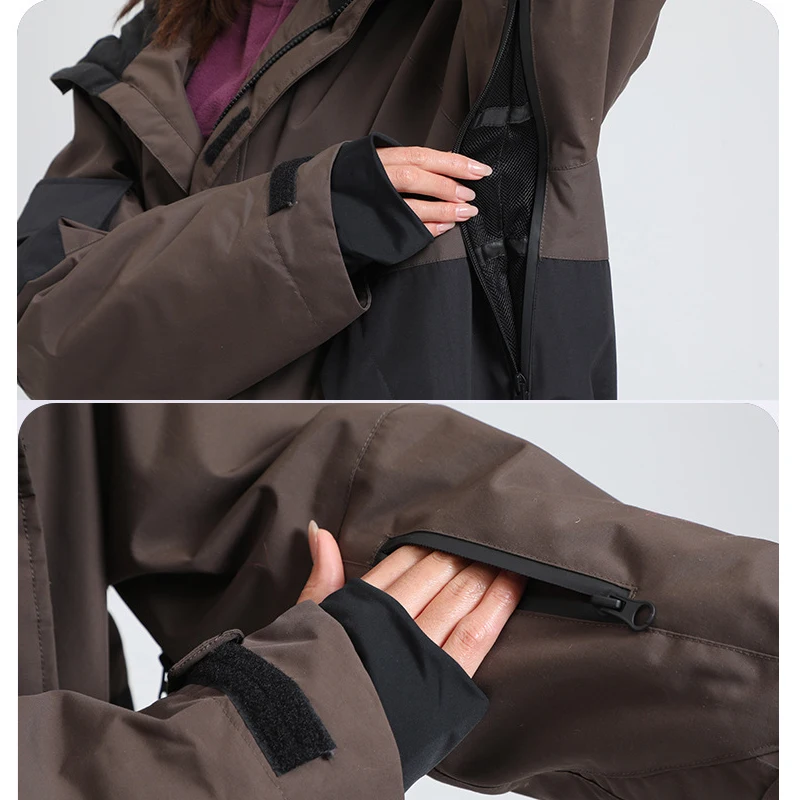Chaqueta de esquí cálida con capucha para mujer, abrigos de nieve para deportes al aire libre, ropa de Snowboard impermeable para montaña, invierno 2025