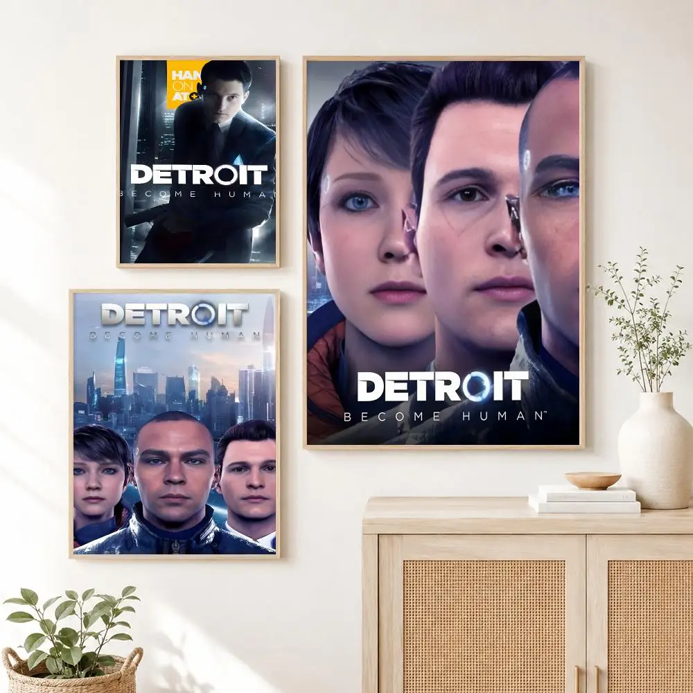 Classic Hot Movie D-Detroit Become Human  Poster Self Adhesive Wall Art Decor for Bedroom Living Room Office Home Decor Gift