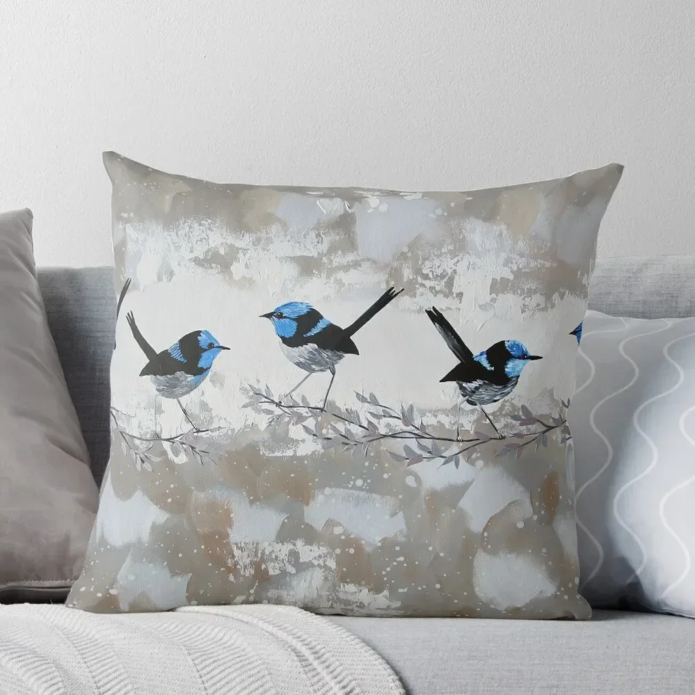 

Fairy Wrens on Hamptons Colours Throw Pillow pillow pillowcase Pillows Aesthetic Bed pillowcases Pillow