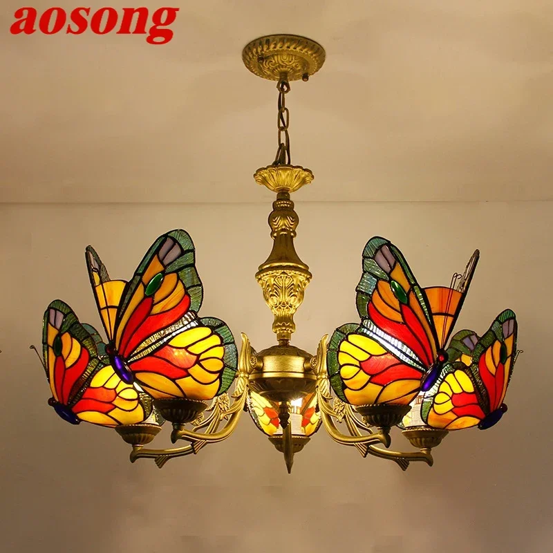 

AOSONG люстра-бабочка, роскошная художественная гостиная, ресторан, спальня, вилла, отель, кафе-бар, КТВ, клуб, цветное стекло, подвесной светильник