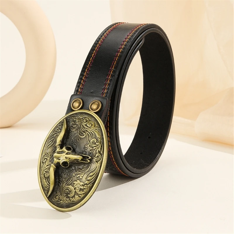 

Western Belt for Women Men Cowboy Cowgirls Carving Leathers Country Belts Bullhead Buckles Adjustable Waistband Dropship