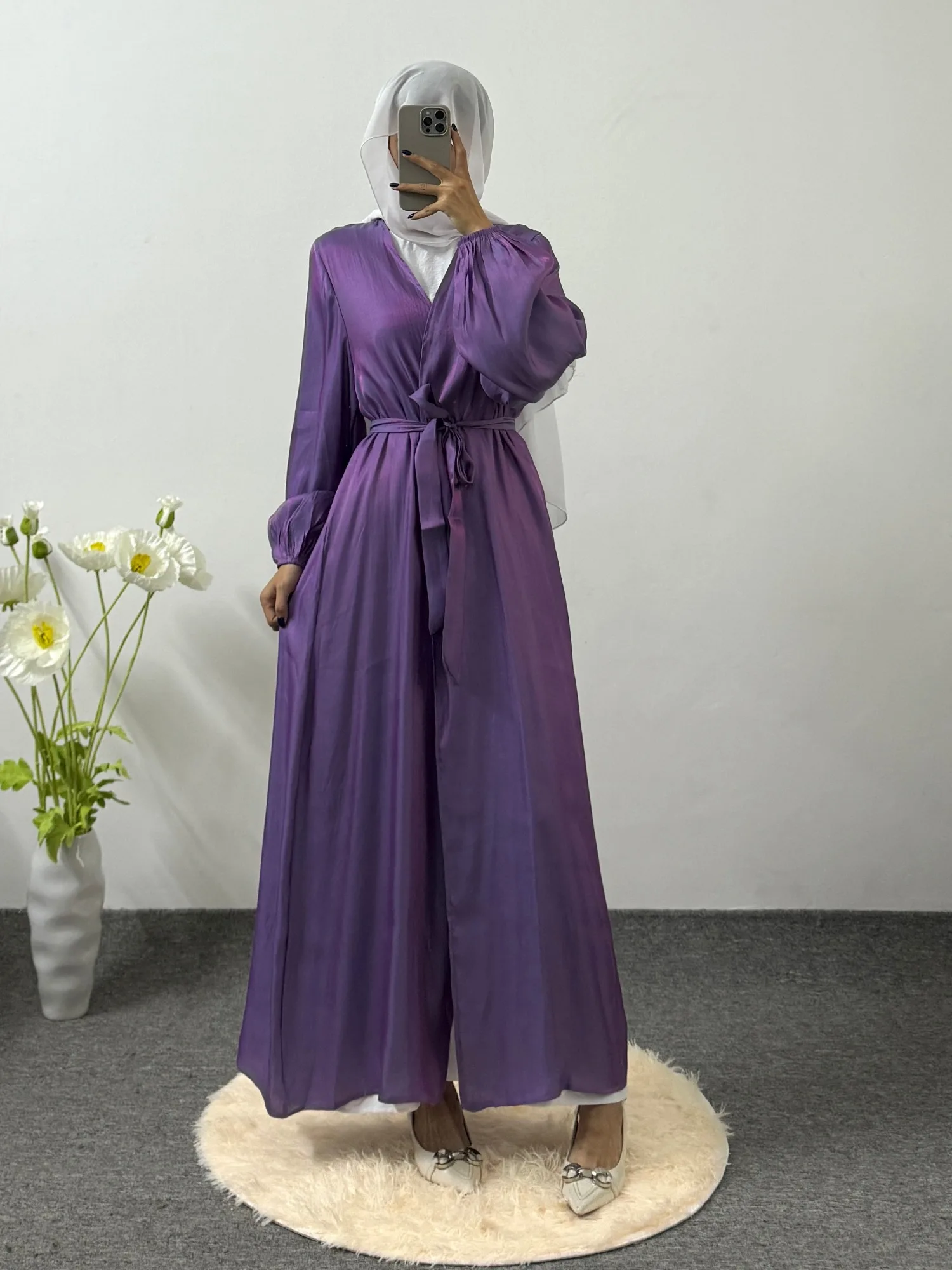 Muslim Open Front Abayas Long Sleeve Wearout Kaftans Maxi Dress With Belt Women Jilbabs Women\'s Clothing Dubai Robe Caftan