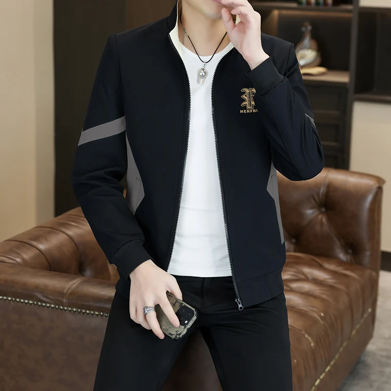 

Мужская повседневная рабочая куртка на весну-осень, приталенная, с воротником-стойкой, на молнии, ветрозащитная, из полиэстера, молодежная, модная