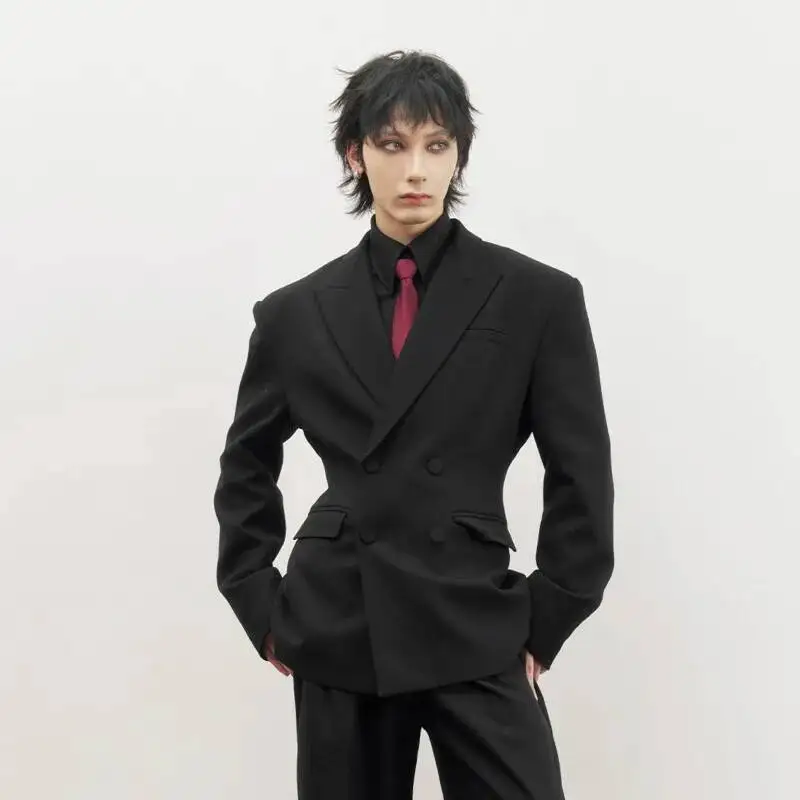 WVGA Spring Autumn New Men's Darkwear Buttoned Trendy Shoulder Pads Blazer Niche Chic Casual Turn-Down Collar Jackets Ins W26054