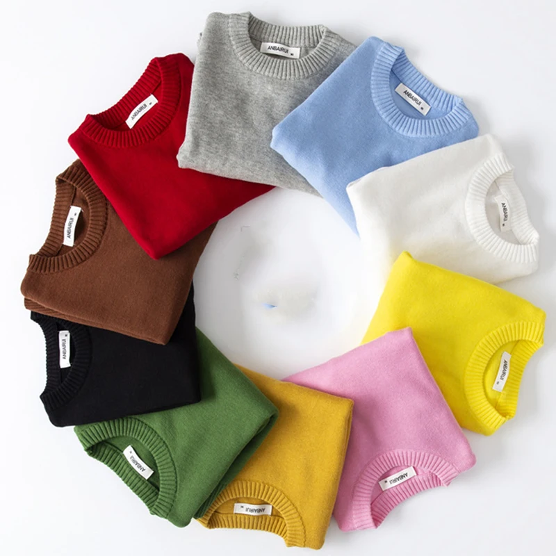 

Autumn Kids Sweaters Boys Girls Pure Color Long Sleeve Knit Sweater Children Clothing Baby Kids Top Boys Girls Pullover Sweaters