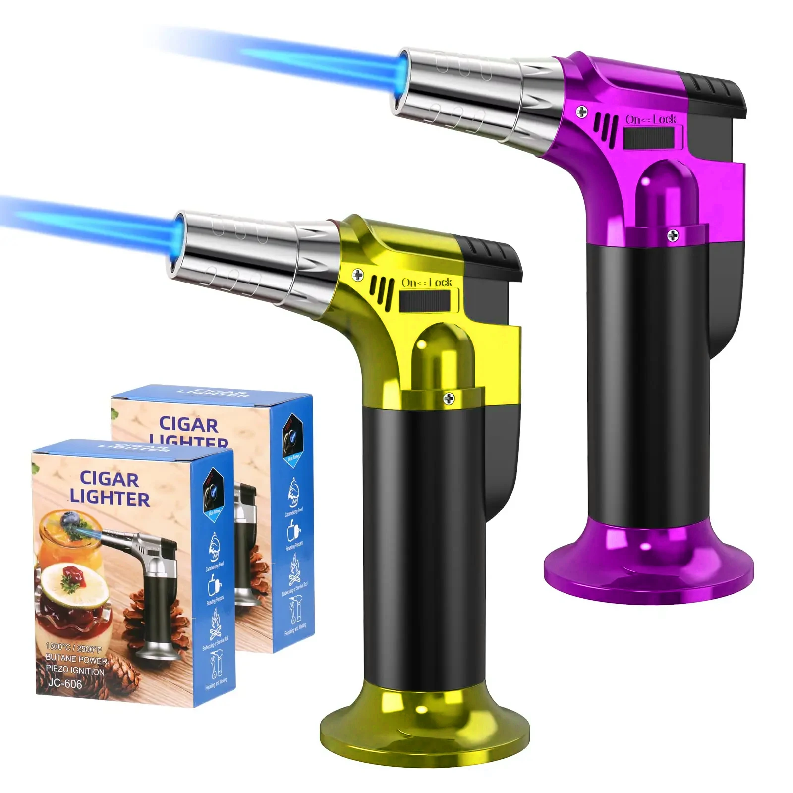 Butane Gas Lighter Refillable Adjustable Flame Lighter Chef Cooking Torch Outdoor Windproof BBQ Ignition Picnic Survival Tool