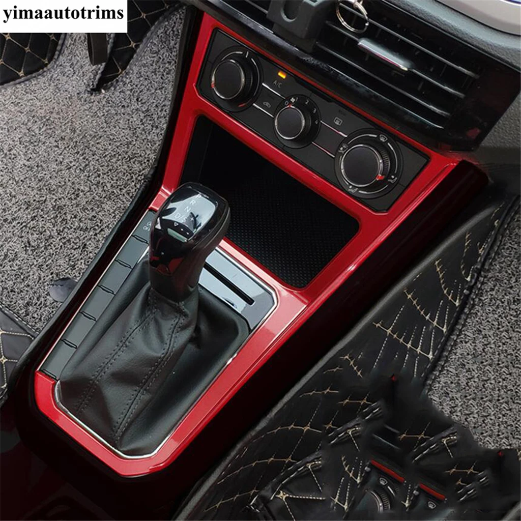 Center Console Gear Shift Frame Strip Decor Cover Trim For VW Volkswagen Polo 2019 - 2023 Carbon Fiber Interior Accessories