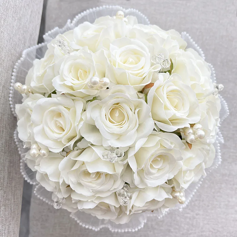 

Bride Bouquet Wedding Flowers Marriage Accessories Bridesmaids Bridal Bouquet Pearl Silk Roses Artificial Bouquets Party Decor