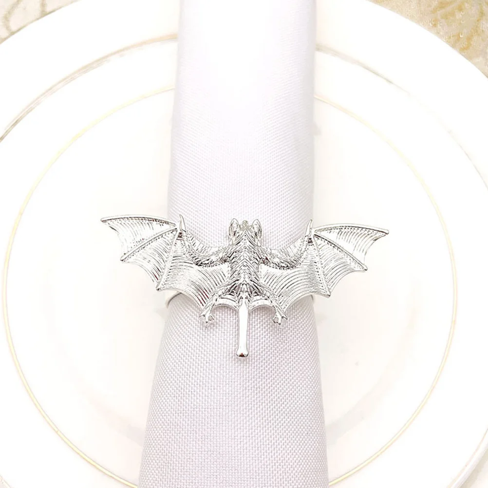 

4Pcs Bat Napkin Rings Alloy Spooky Decorative Holder Buckles for Halloween Party Table Bat Napkin Buckles