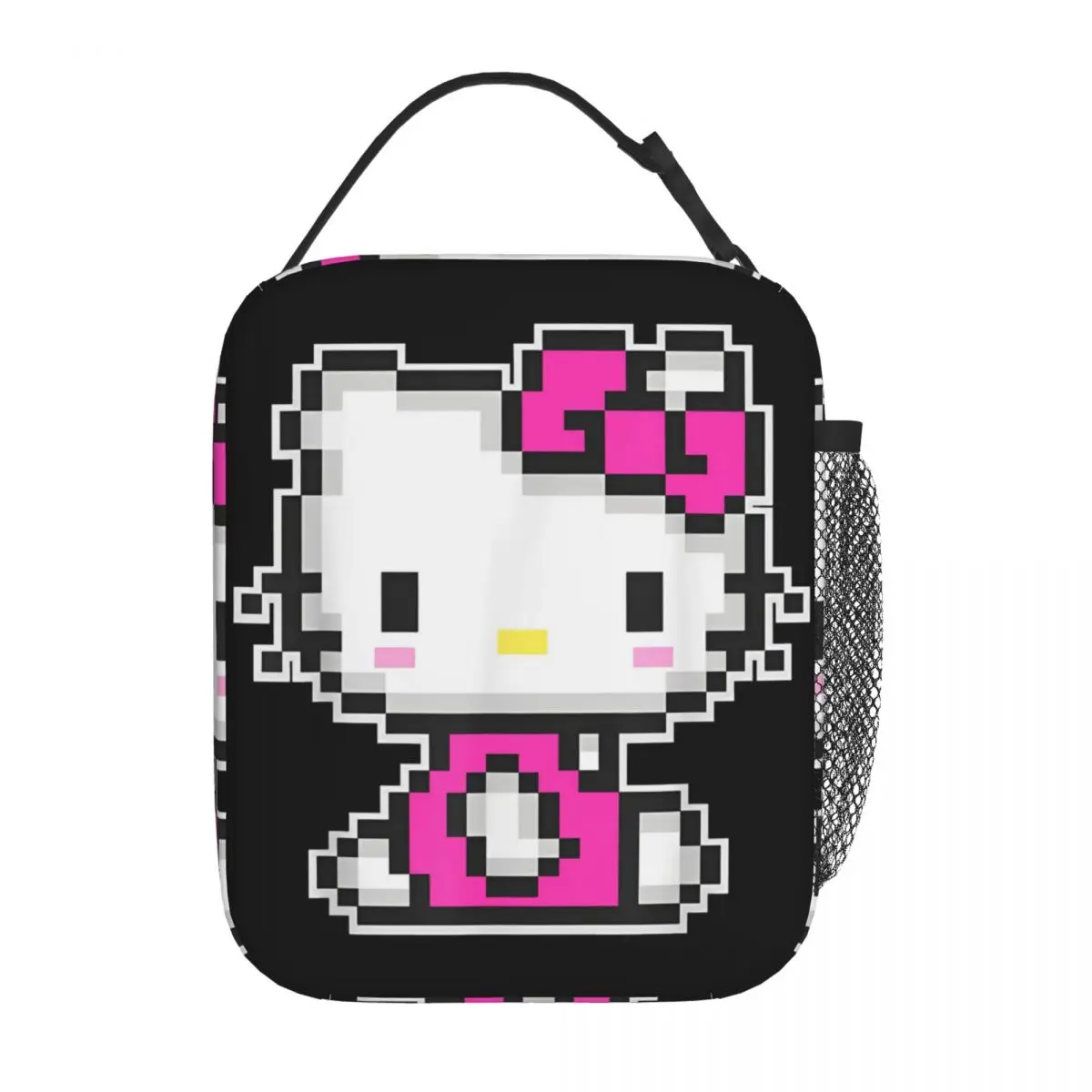 Funny Hello Kitty Official Pixel Insulated Lunch Bag Cute Food Bag Portable Cooler Thermal Bento Box For Picnic