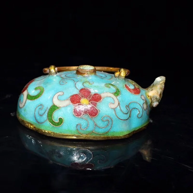 Retro Distressed Brass cloisonné inkstone Flowers Bloom and Wealth Add water to the inkstone Stationery supplies Ornaments