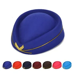 Beret Hat French Style Beanie Hats Ladies Air Stewardess Hat Woolen Flight Attendant Hat Stewardess Cap for Costume Cosplay