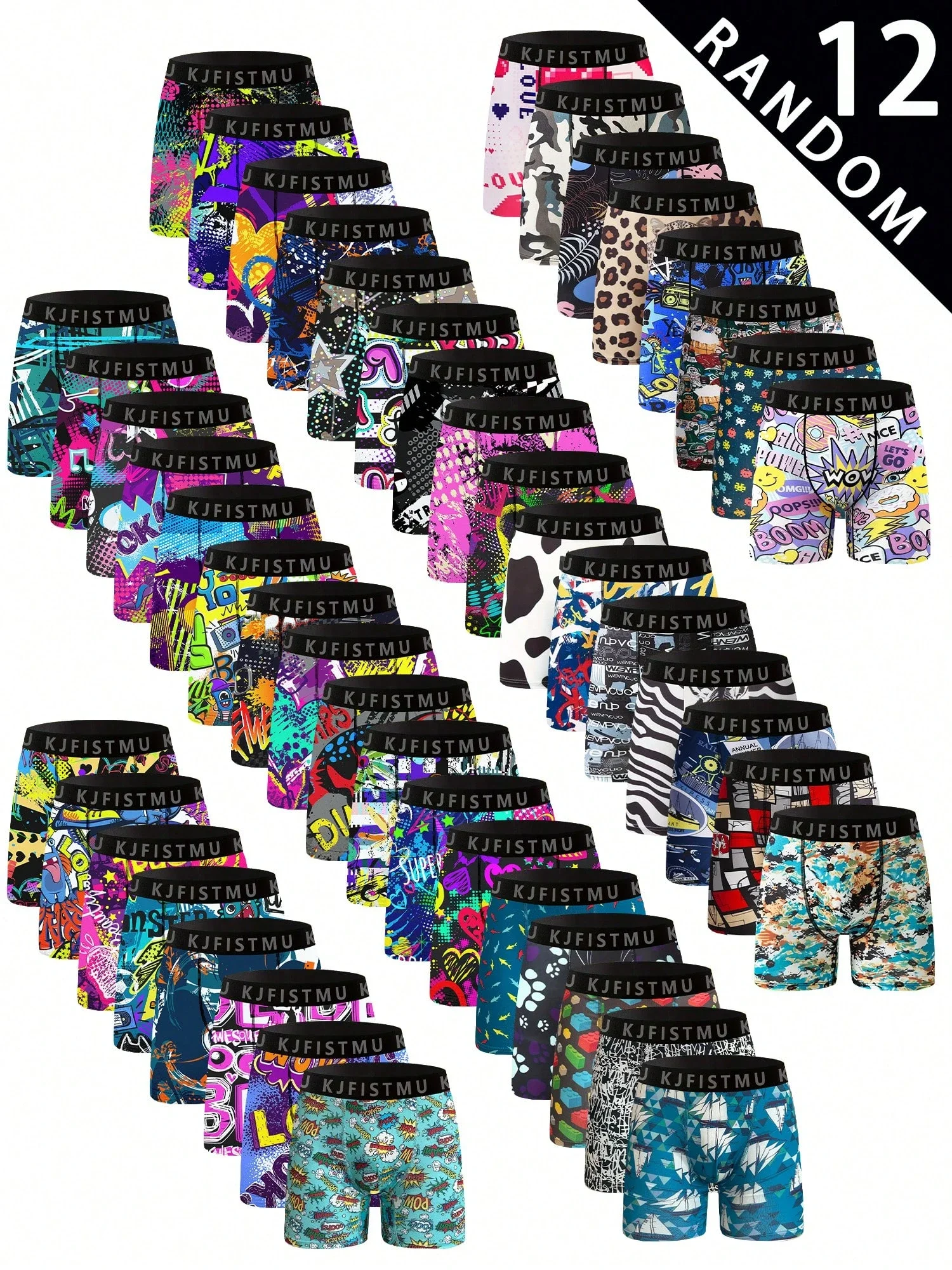 

12pcs Mens Boxer Shorts With Graffiti And Fashion Prints Comfortable Breathable