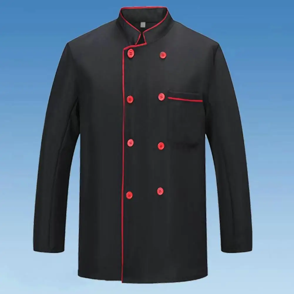 Chef Jacket Button Closure Front Pocket Long Sleeves Stand Collar Lint-free Cooking Clothes Catering Kitchen Chef Uniform Custom