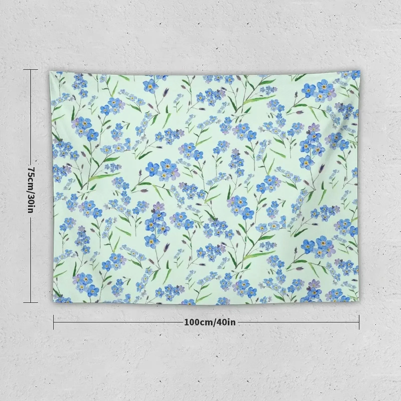 forget me not pattern in green background Tapestry Room Decorator Wall Decorations Room Decorations Aesthetic Tapestry