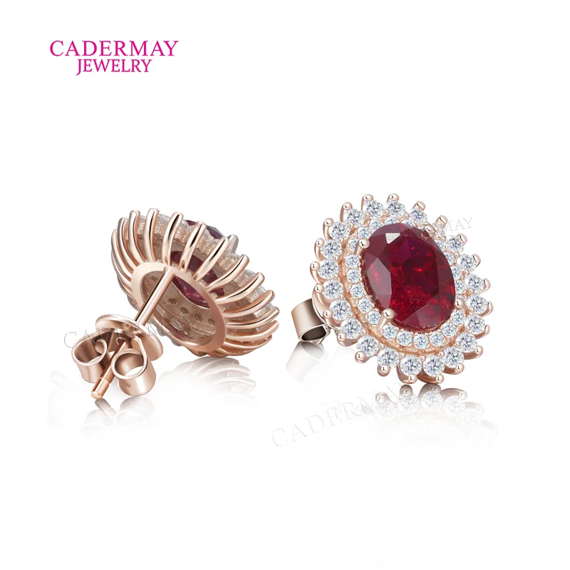 High Quality Halo Moissanite Lab Ruby Earrings 925 Silver Pigeon Blood Red 6x8mm Oval Shape Ruby Earrings Women Men Gift Party