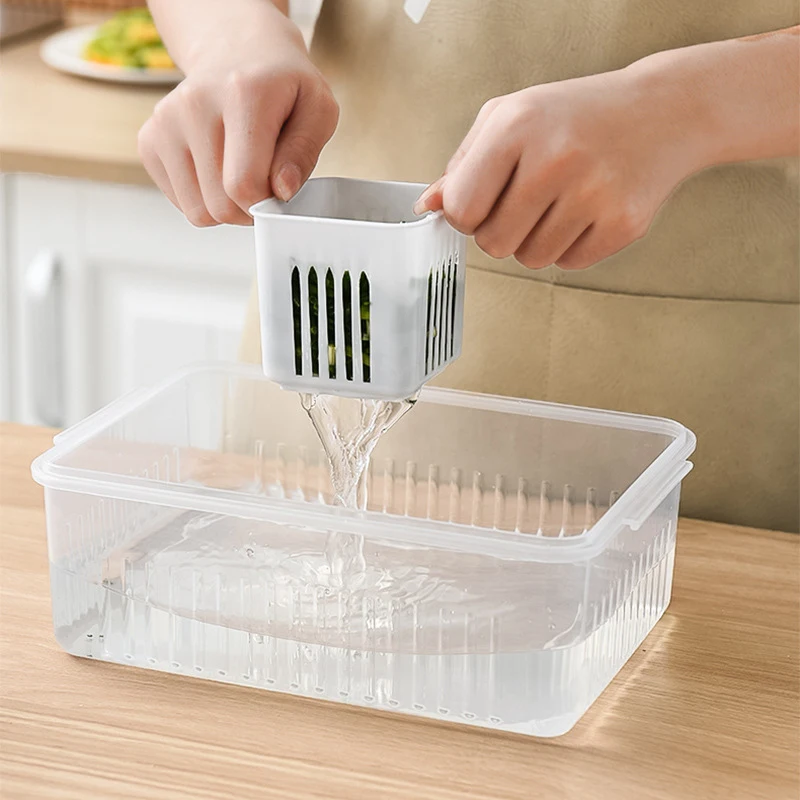 6 Grid Refrigerator Storage Box Fridge Organizer Drain Basket Vegetable Fruit Storage Containers Meat Onion Ginger Clear Crisper