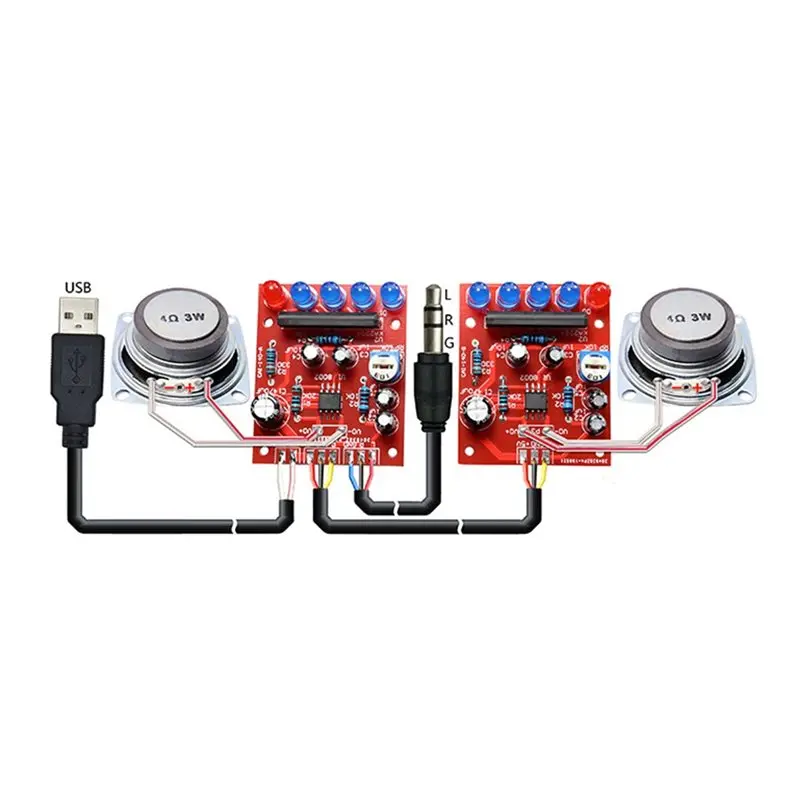 T23C Dual Channel Audio Parts Mini Speaker DIY Electronic Kit 5V 1A Transparent Components School Fun Welding Part