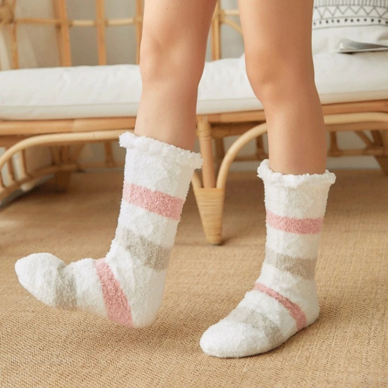 

Женские зимние носки плюс утолщенные носки-тапочки, теплые мягкие тканые кашемировые носки до середины икры, домашние бархатные носки для сна