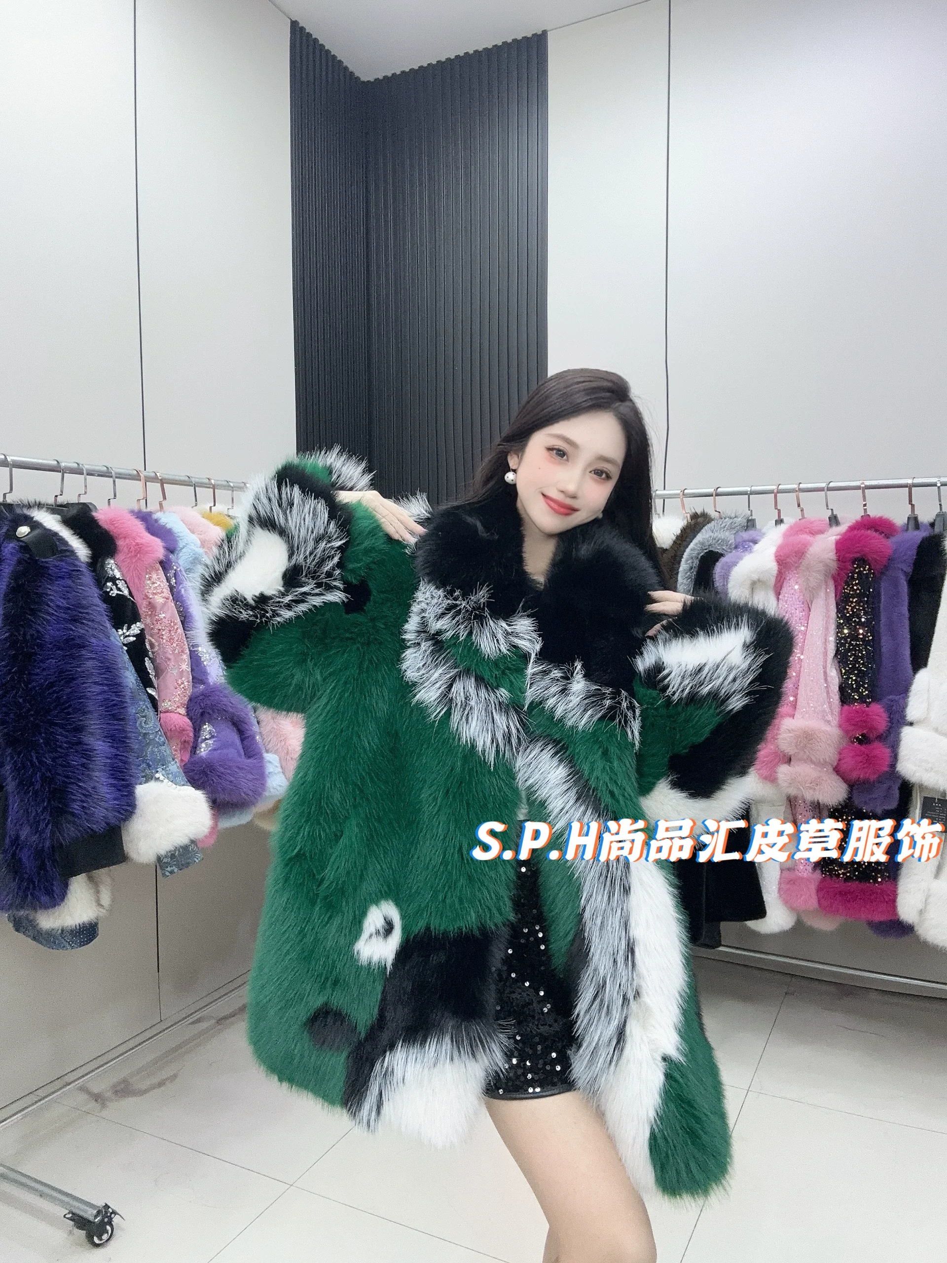 Winter New Lapel Contrasting Color Thickened Coats Female 2024 New Mid Length Fluffy Jacket Women Long Sleeve Faux Fur Coats