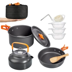 Kit di pentole da campeggio Set da cucina in alluminio per esterni Bollitore per l'acqua Pentola Viaggio Escursionismo Picnic Attrezzatura per stoviglie per barbecue