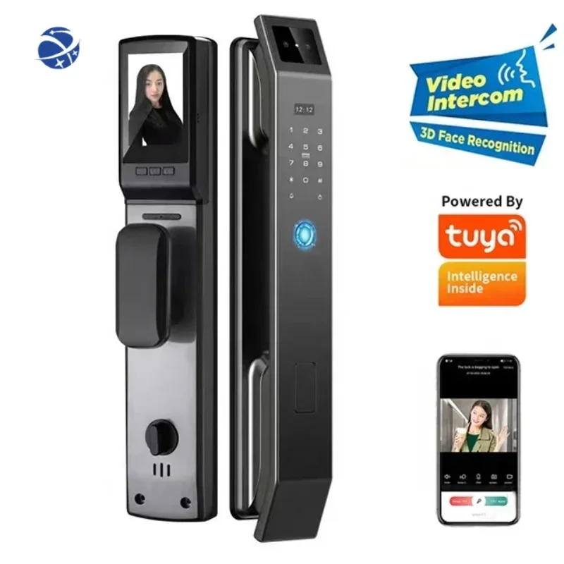 

Tuya App Wifi Face Recognition Digital Door Lock Biometric Fingerprint RFID Real-time Intercom Smart Door Lock With Camera