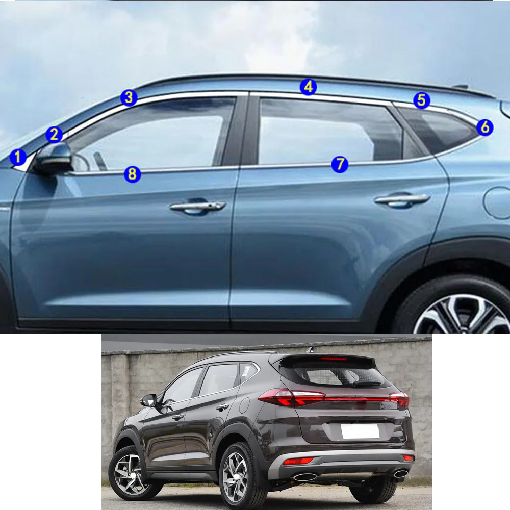 For Hyundai Tucson 2015 2016 2017 2018 2019 2020 2021 Car Styling Sticker Garnish Pillar Window Middle Strip Trim Frame Hoods