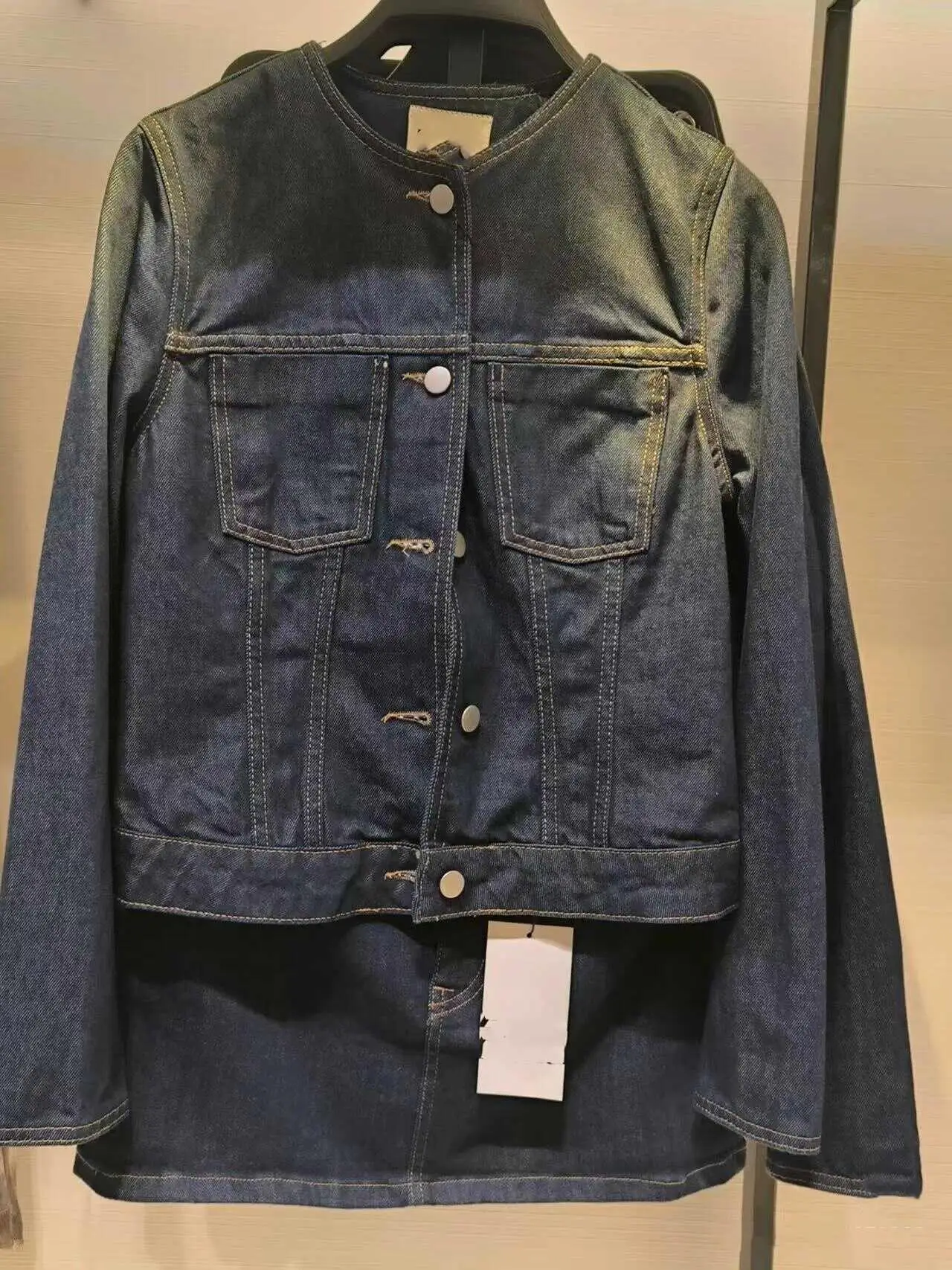 

Spring Autumn New Women's Faion Long Sve round Ne Denim Jaet Versatile ket Decorated Straight Cut Cotton Outerwear