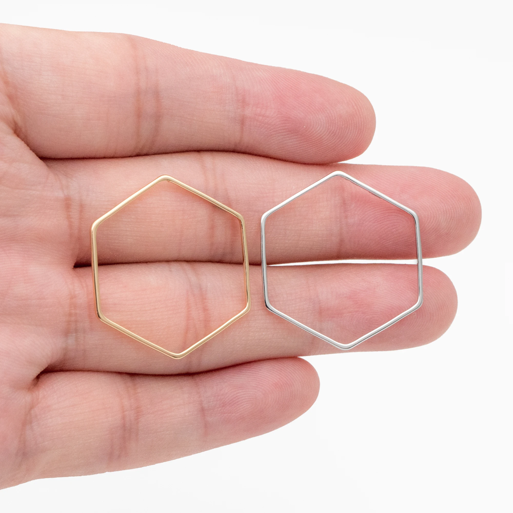 10pcs Gold/ Sliver Hexagon Wire Charms 25x28mm, 18K Gold/ Rhodium Plated Brass, Geometric Hoop Pendants (GB-4091)